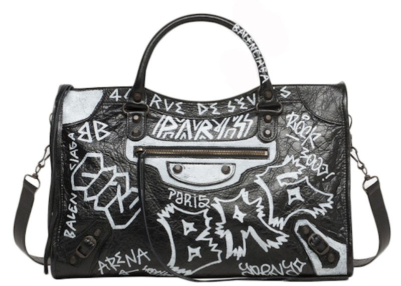 Balenciaga Classic City Graffiti Medium Black/White