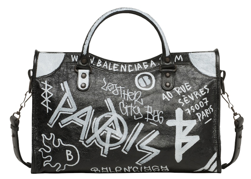 Order 巴黎世家黑白中號塗鴉經典城市包