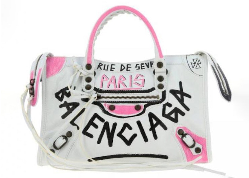 Balenciaga Classic City Graffiti Shoulder Bag White