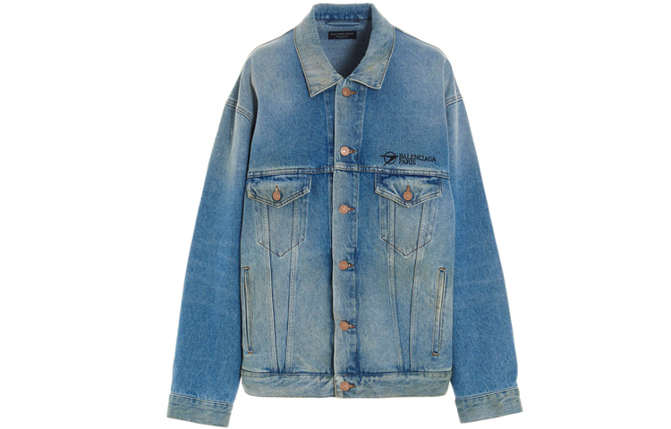 Balenciaga Classic Logo Embroidered Denim Jacket Light Blue 657608TDW154307