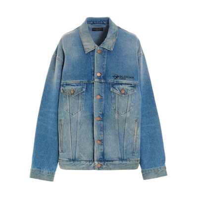 Balenciaga Classic Logo Embroidered Denim Jacket Light Blue 657608TDW154307