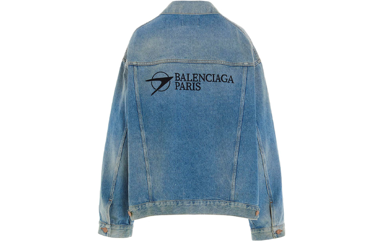 Lookbook Balenciaga Jaket Denim Logo Sulam Klasik Biru Muda 657608TDW154307