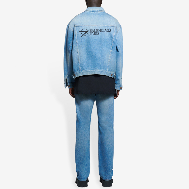 Purchase Balenciaga Jaket Denim Logo Sulam Klasik Biru Muda 657608TDW154307