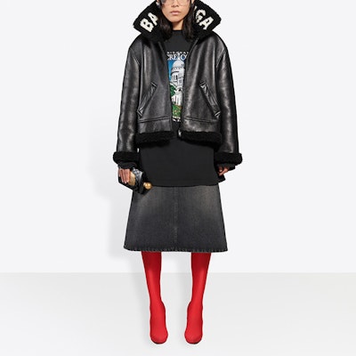 Balenciaga Cocoon Shearling Leather Jacket 'Black' Lookbook Balenciaga Cocoon Shearling Leather Jacket 'Black'