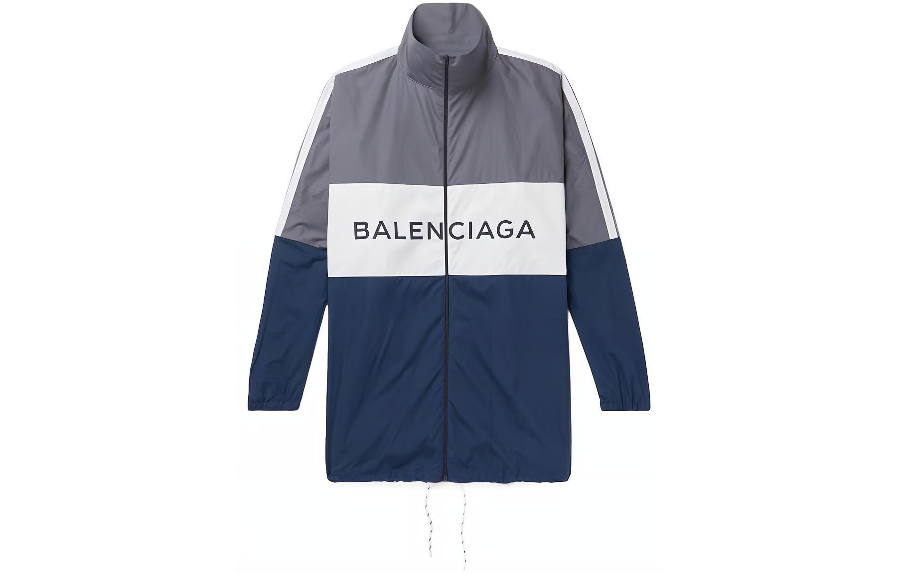 Balenciaga Color-Block Logo Letter Patch Zip Jacket Blue - Regular Fit 508901TWB133061
