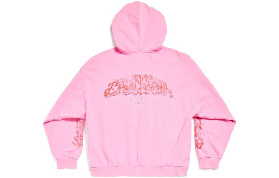 Lookbook 巴黎世家拼色Logo连帽衫粉色男女同款宽松长袖卫衣 770939TPVM95960