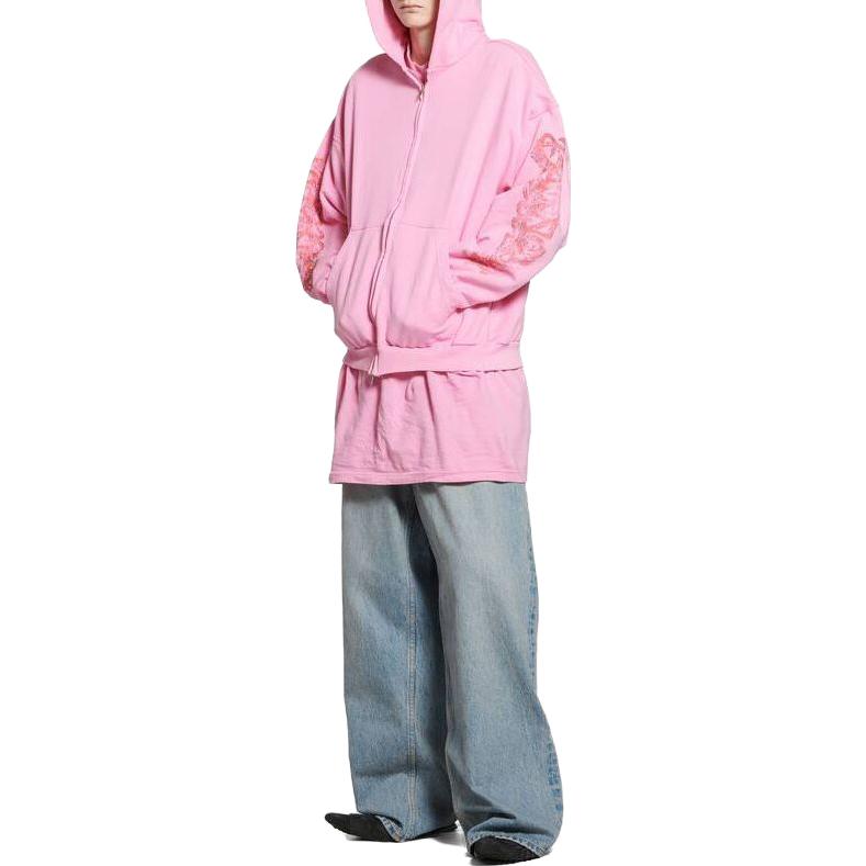 Shop 巴黎世家拼色Logo连帽衫粉色男女同款宽松长袖卫衣 770939TPVM95960