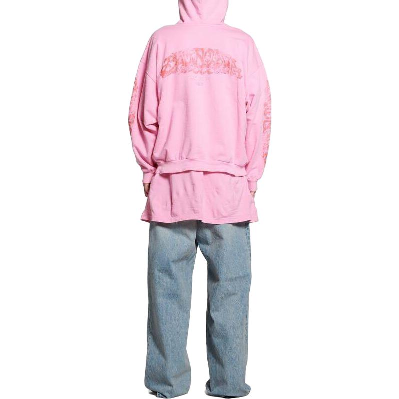 Purchase 巴黎世家拼色Logo连帽衫粉色男女同款宽松长袖卫衣 770939TPVM95960