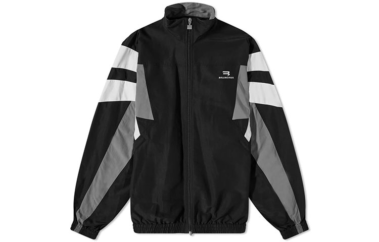 Balenciaga Colorblock Zip-Up Jacket Black Long-Sleeve Windbreaker 675464TKO481000