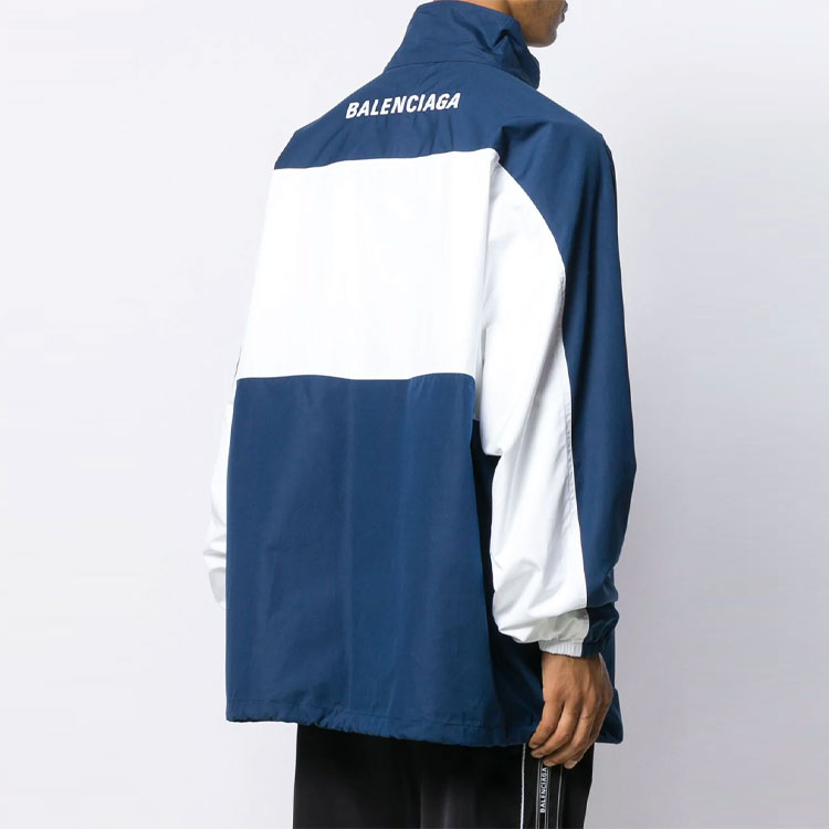 Shop Balenciaga Jaket Zip-up Blok Warna Unisex Biru Putih 571434TYB184778