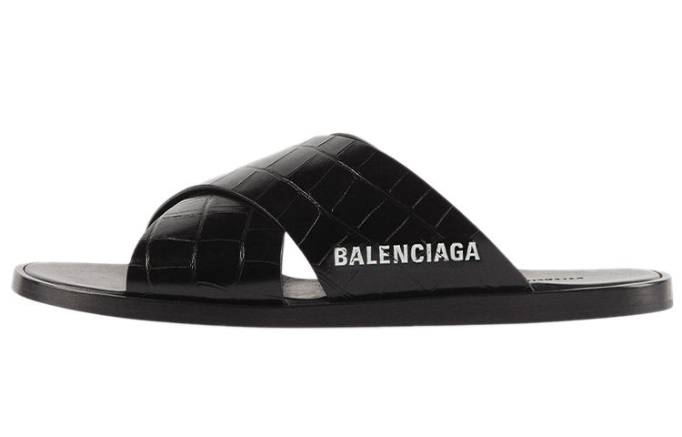 Balenciaga Cosy Sandal Crocodile Embossed Black 597148WA9D51006