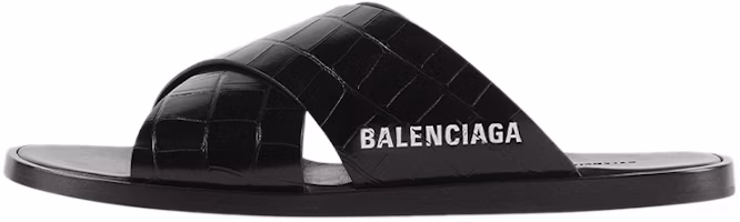 Balenciaga Cosy Sandal Crocodile Embossed Black 597148WA9D51006 Balenciaga Cosy Sandal Crocodile Embossed Black 597148WA9D51006