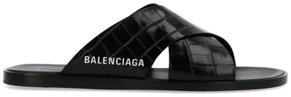 Balenciaga Cosy Sandal Crocodile Embossed Black 597148WA9D51006 Balenciaga Cosy Sandal Crocodile Embossed Black 597148WA9D51006