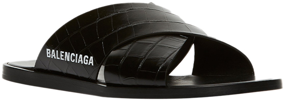 Balenciaga Cosy Sandal Crocodile Embossed Black 597148WA9D51006 Lookbook Balenciaga Cosy Sandal Crocodile Embossed Black 597148WA9D51006