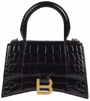 Balenciaga Crocodile Embossed Hourglass Top Handle XS Black Balenciaga Crocodile Embossed Hourglass Top Handle XS Black