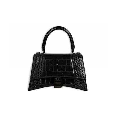 Balenciaga Crocodile Embossed Hourglass Top Handle Small Black