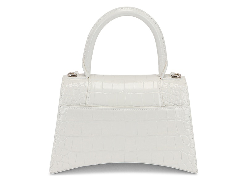 Order Balenciaga Hourglass Crocodile Embossed Top Handle Kecil Putih