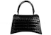 Balenciaga Crocodile Embossed Hourglass Top Handle Small Black