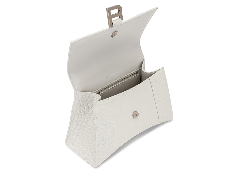 Lookbook Balenciaga Hourglass Crocodile Embossed Top Handle Kecil Putih