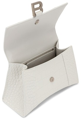 Balenciaga Crocodile Embossed Hourglass Top Handle Small White Lookbook Balenciaga Crocodile Embossed Hourglass Top Handle Small White