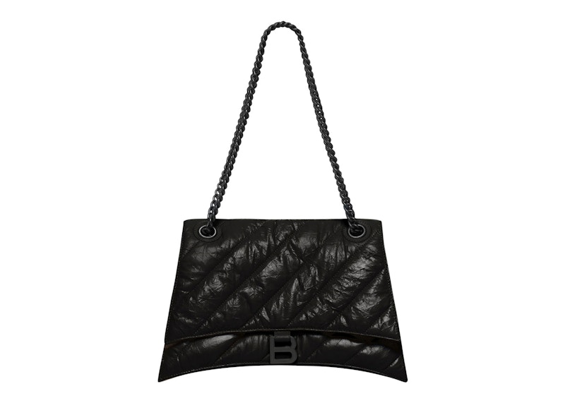 Balenciaga Crush Chain Shoulder Bag Medium Quilted Black/Black