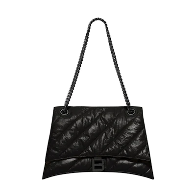 Balenciaga Crush Chain Shoulder Bag Medium Quilted Black/Black