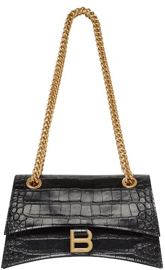 balenciaga-crush-chain-shoulder-bag-small-crocodile-embossed-black