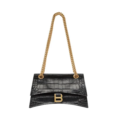 Balenciaga Crush Chain Shoulder Bag Small Crocodile Embossed Black