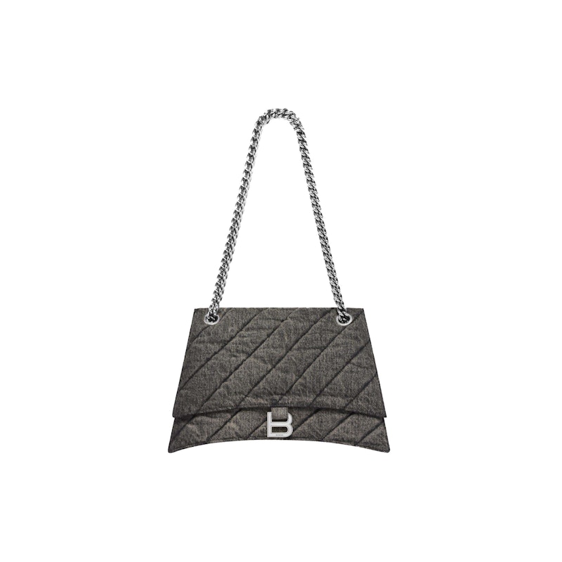 Balenciaga Crush Medium Chain Bag in Quilted Denim Black