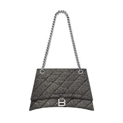 Balenciaga Crush Medium Chain Bag in Quilted Denim Black