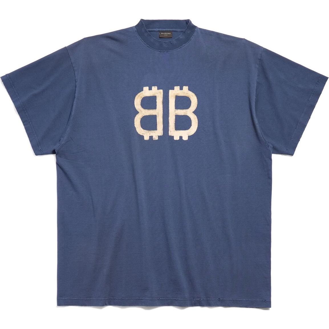 Buy 巴黎世家藍色加密標誌印花男女同款寬鬆T恤 FW24 739028TOVU64108