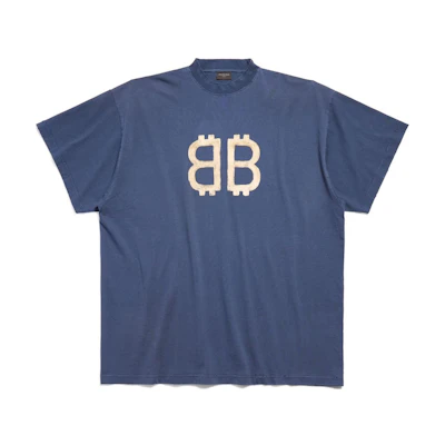 Balenciaga Crypto Logo Print Blue Oversized Unisex T-Shirt FW24. 739028TOVU64108