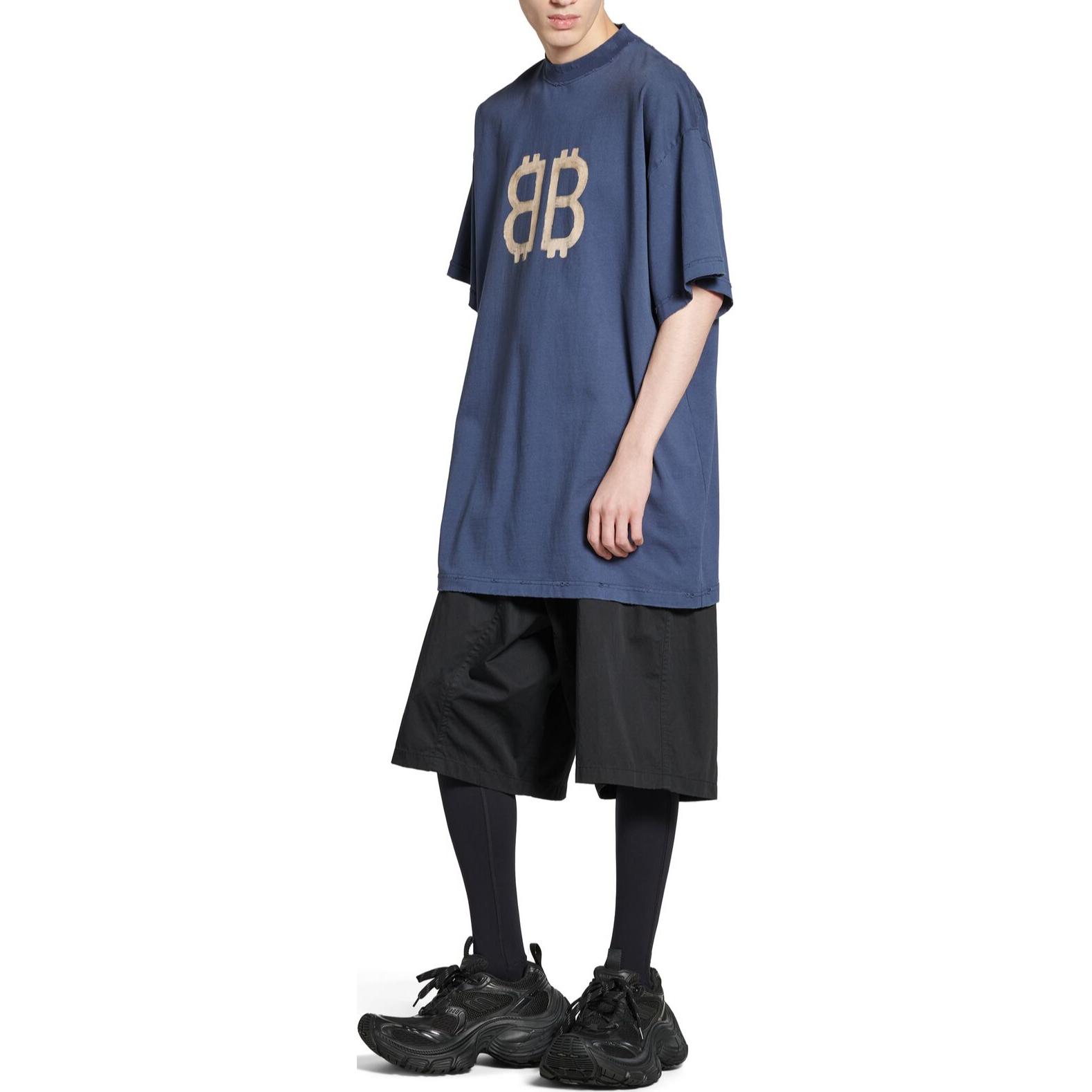 Shop 巴黎世家藍色加密標誌印花男女同款寬鬆T恤 FW24 739028TOVU64108