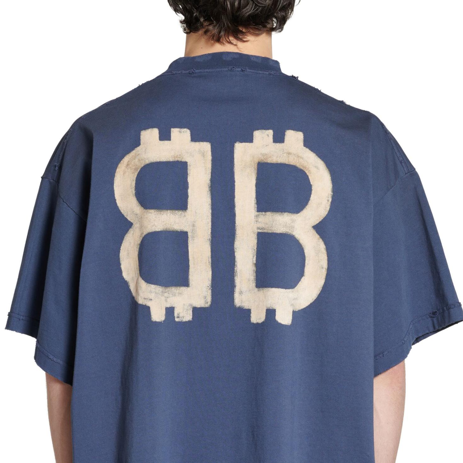 Sizing 巴黎世家藍色加密標誌印花男女同款寬鬆T恤 FW24 739028TOVU64108