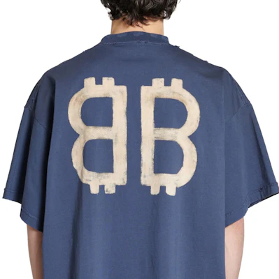 巴黎世家藍色加密標誌印花男女同款寬鬆T恤 FW24 739028TOVU64108 Sizing 巴黎世家藍色加密標誌印花男女同款寬鬆T恤 FW24 739028TOVU64108