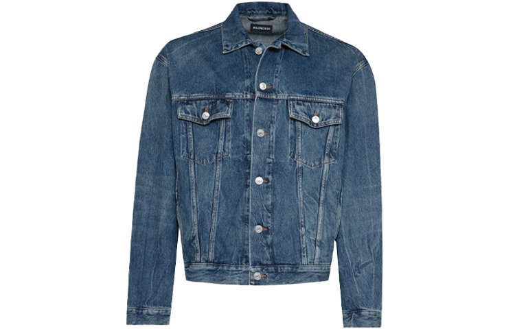 Balenciaga Denim Jacket Blue Unisex Regular Fit Button-Up with Pockets. 643398TJW214254