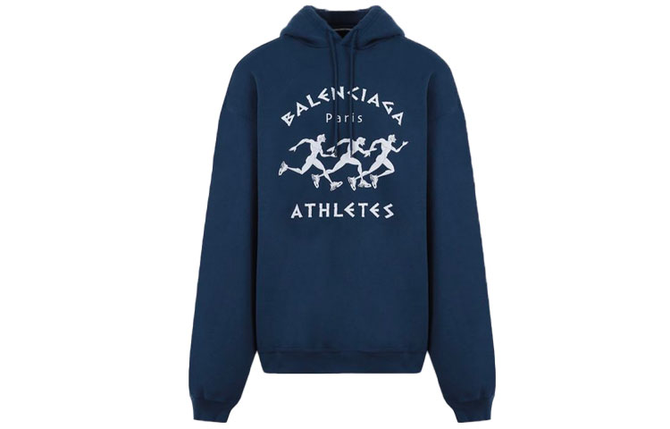 Balenciaga Distressed Athlete Hoodie Blue Oversized Fit Sweatshirt 641679TJVI74866