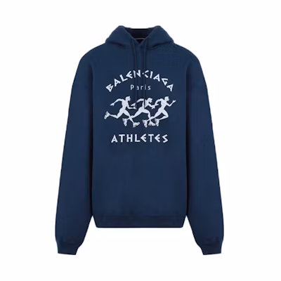Balenciaga Distressed Athlete Hoodie Blue Oversized Fit Sweatshirt 641679TJVI74866