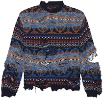 Balenciaga Distressed Crewneck Long-Sleeve Sweater Unisex Blue Loose Fit. 662518T16028088 Balenciaga Distressed Crewneck Long-Sleeve Sweater Unisex Blue Loose Fit. 662518T16028088