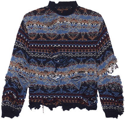 Balenciaga Distressed Crewneck Long-Sleeve Sweater Unisex Blue Loose Fit. 662518T16028088 Buy Balenciaga Distressed Crewneck Long-Sleeve Sweater Unisex Blue Loose Fit. 662518T16028088