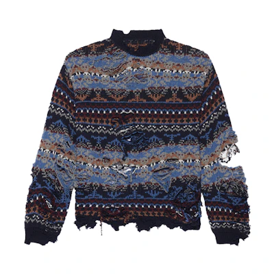 Balenciaga Distressed Crewneck Long-Sleeve Sweater Unisex Blue Loose Fit. 662518T16028088