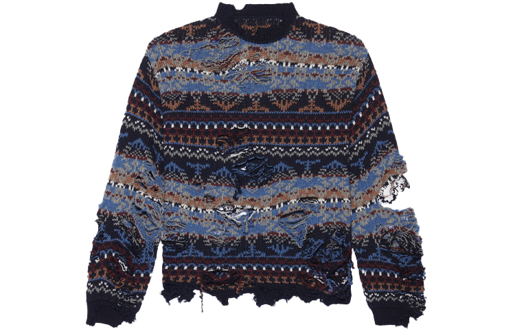 Order Balenciaga Distressed Crewneck Long-Sleeve Sweater Unisex Blue Loose Fit. 662518T16028088