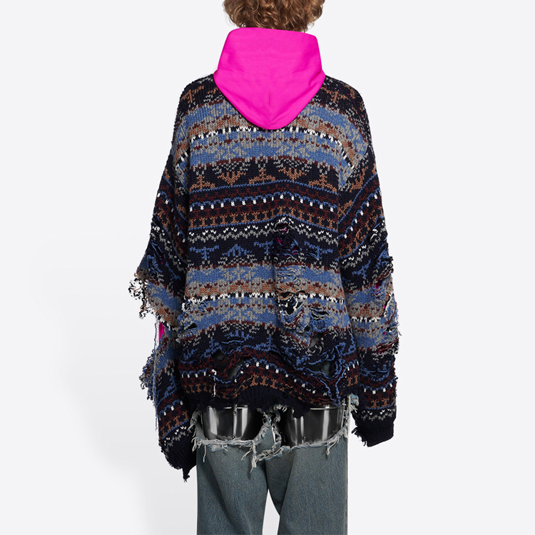 Details for Balenciaga Distressed Crewneck Long-Sleeve Sweater Unisex Blue Loose Fit. 662518T16028088