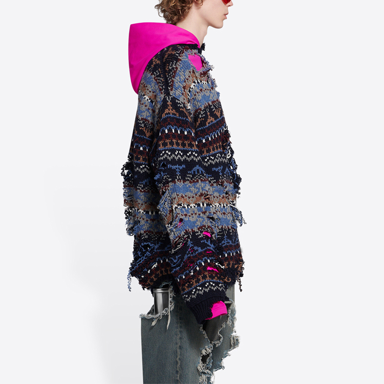 Sizing Balenciaga Distressed Crewneck Long-Sleeve Sweater Unisex Blue Loose Fit. 662518T16028088