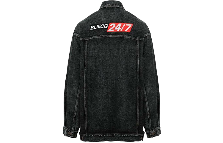 Balenciaga Distressed Letter and Number Denim Jacket - Black/Grey Mens Oversize 626120TIW253964