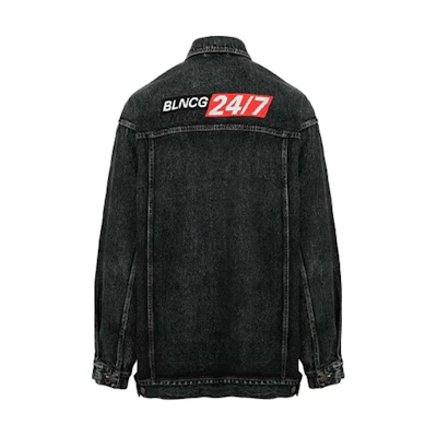 Balenciaga Distressed Letter and Number Denim Jacket - Black/Grey Mens Oversize 626120TIW253964