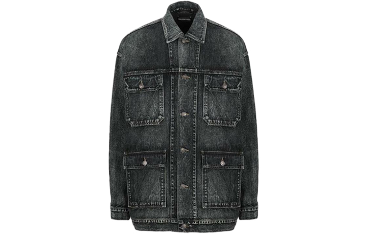 Balenciaga Distressed Letter and Number Denim Jacket - Black/Grey Mens Oversize 626120TIW253964 圖 3