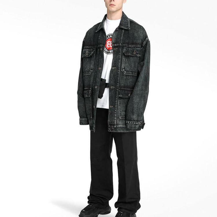 Balenciaga Distressed Letter and Number Denim Jacket - Black/Grey Mens Oversize 626120TIW253964 圖 4