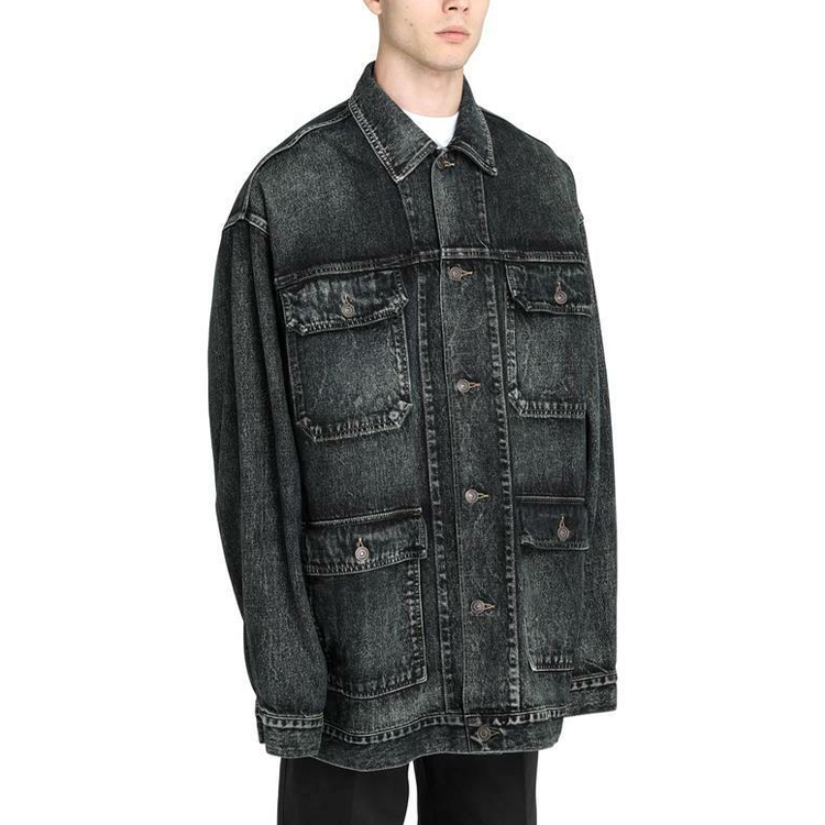 Balenciaga Distressed Letter and Number Denim Jacket - Black/Grey Mens Oversize 626120TIW253964 圖 5