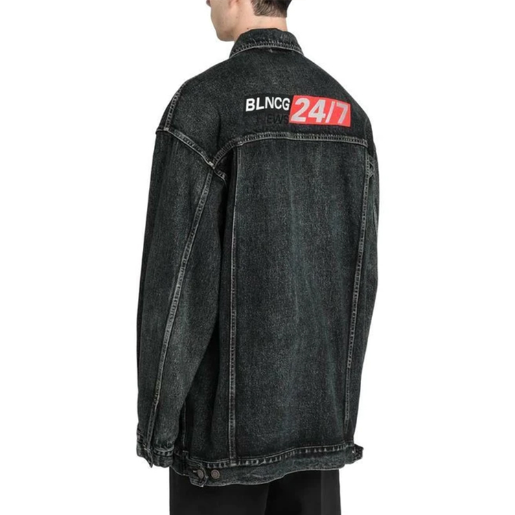 Balenciaga Distressed Letter and Number Denim Jacket - Black/Grey Mens Oversize 626120TIW253964 圖 6